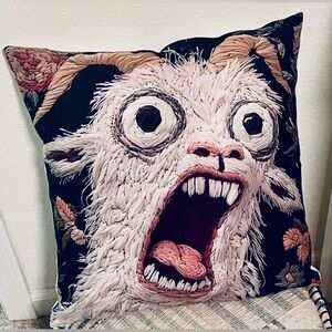 Screaming Goat - Plush Throw Pillow - Artistic Animal Design - Black and White